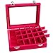 Pasutewel Earring Storage Case 24 Compartments Ring Velvet Display Case Box Earring Ring Organizer Velvet Jewelry Tray Cufflink Storage Showcase with Clear Glass Lid Hot Pink