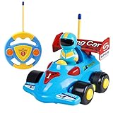 SGILE RC Race Car Train Toy for Toddlers Baby Kids Child, Remote Control Cartoon Race Car with Music Radio, Kids Birthday Gift Present, Blue