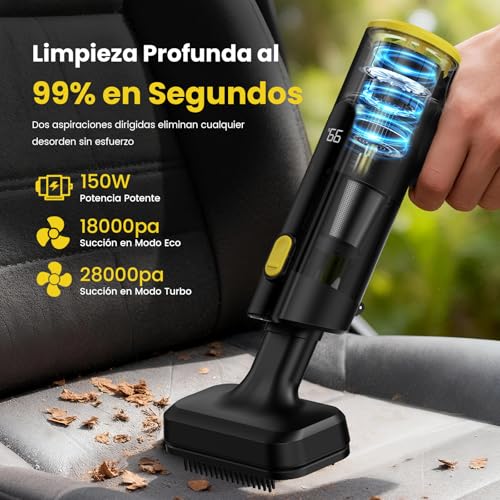 Zynet Cordless Handheld Vacuum Cleaner 28000Pa, Portable Mini Vacuum Cleaner for Car, Up to 60 Mins, 3 in 1 Vacuum/Blow/Inflate, LED Display and Green Light, Brushless Motor, Home, Office and Pet Hair