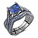 Caperci Black Sterling Silver 925 Princess-Cut Created Blue Sapphire Solitaire Wedding Engagement Ring Set
