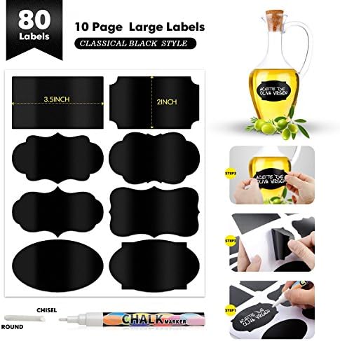 Qishi 3.5”x2”Chalkboard Labels 80pcs Reusable Pantry Stickers for Labeling Jars, Mason Jar, Glass Canisters, Parties, Craft Rooms, Weddings, Waterproof Labels for Organize Home, Kitchen + Office.