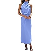 BTFBM Cocktail Dresses for Women Satin Silk Sleeveless Mock Neck High Waist Maxi Wedding Guest Dress Spring Clothes 2026
