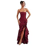 Women's Sexy Strapless Backless High Split Long