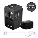 All in One International Universal Travel Adapter,Dual USB Charging Ports Converter for USA EU UK AUS European Compatible with Mobile Phone,Power Bank,Tablet,Laptop and Earphone. (Black)