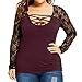GONKOMA Women's Plus Size Lace Patchwork Tops T-Shirt Ladies Large Size Long Sleeve Slim Fit Blouse Tops