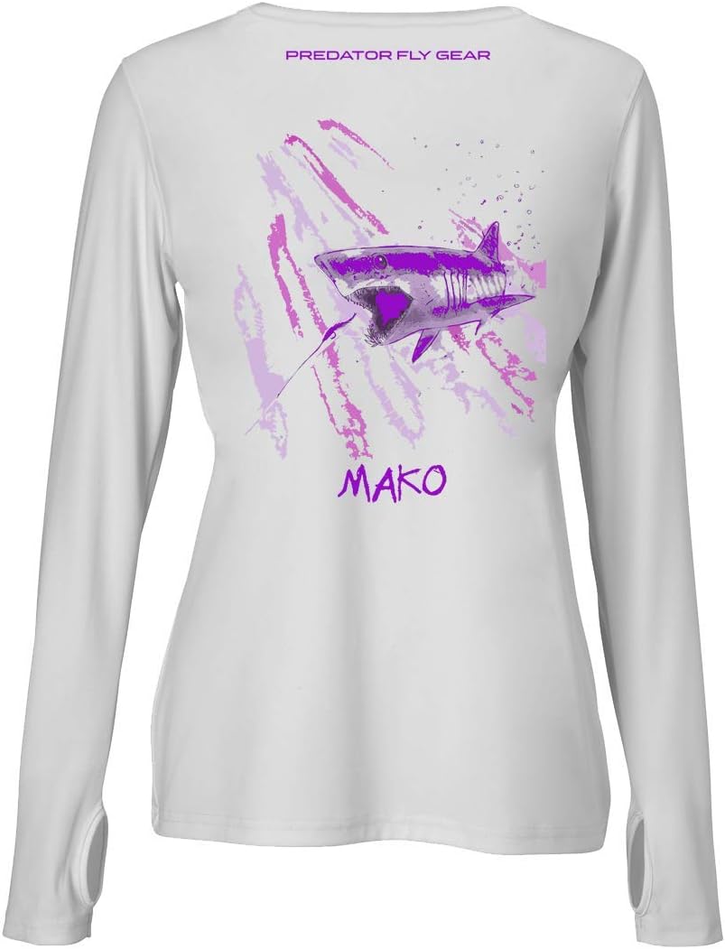 Predator Fly Gear USA Womens MAKO Performance Poleyster Shirt, Shortfin Mako Shark