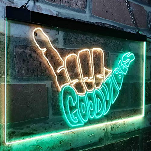 ADVPRO Good Vibes Only Hand Party Decoration Dual Color LED Neon Sign Green & Yellow 16" x 12" st6s43-i1076-gy