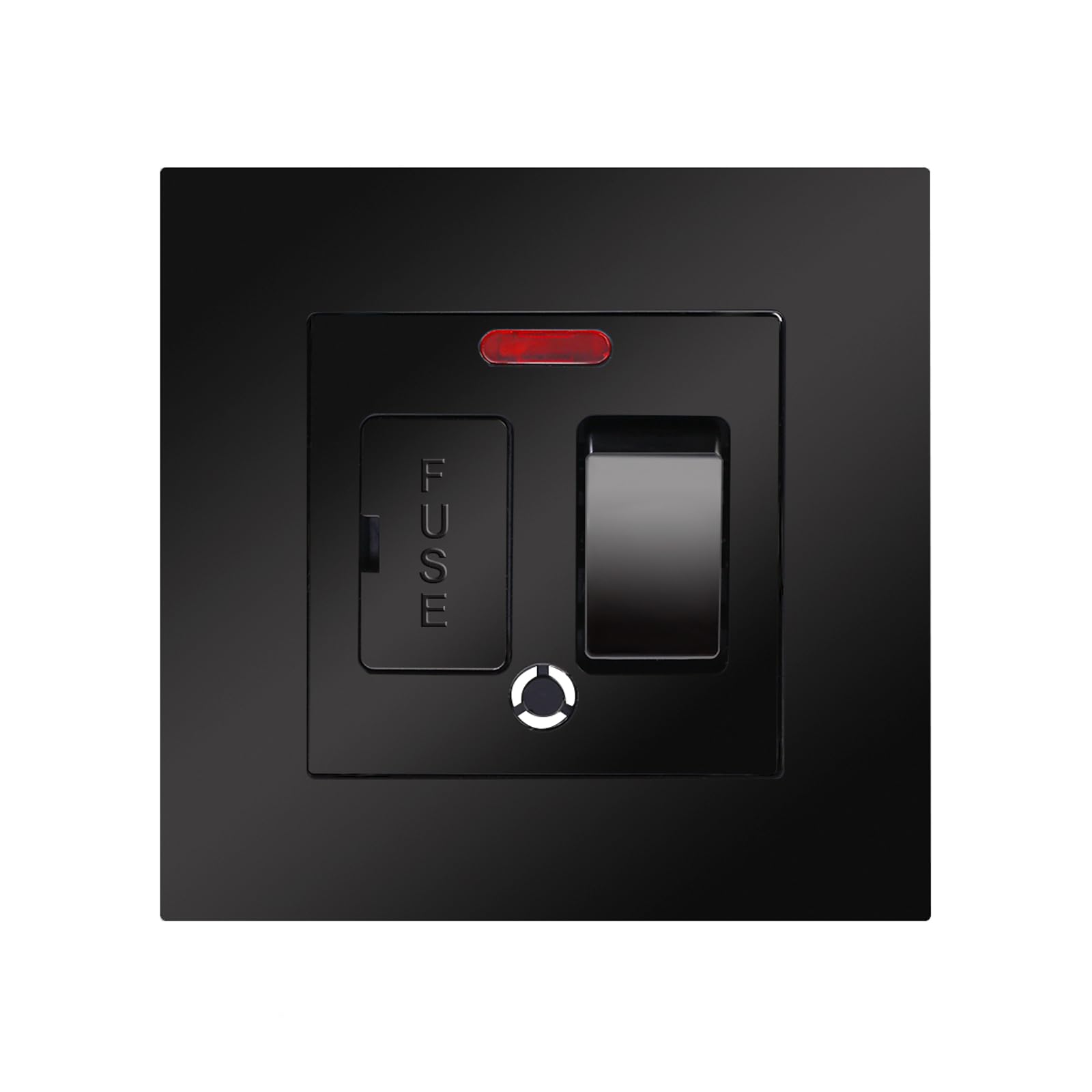 CNBINGO Switched Fused Connection Unit with Red Power Indicator, Rocker Spur Switch with Ceramic Tube Cartridge Fuse (BS1362, 6.3x25 mm), Black Screwless PC Wall Plate