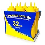 New Star 26610 Wide Mouth Plastic Squeeze Bottles, 32-Ounce, Yellow, Set of 6
