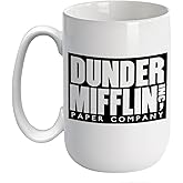 J.Ehonace Dunder Mifflin Inc. 15oz Ceramic Mug, The Office TV Show Inspired, Double Sided Print, White Glossy for Fans