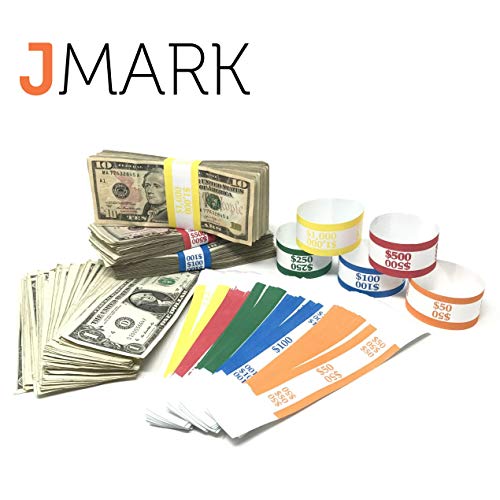 Money Bands Currency Sleeves Straps - Made in USA (Pack of 175) Self-Adhesive Assorted Money Wrappers for Bills Color Coded Wraps Meets ABA Standards, 7.5 x 1.25 inches - Counter Recyclable Kraft Pape