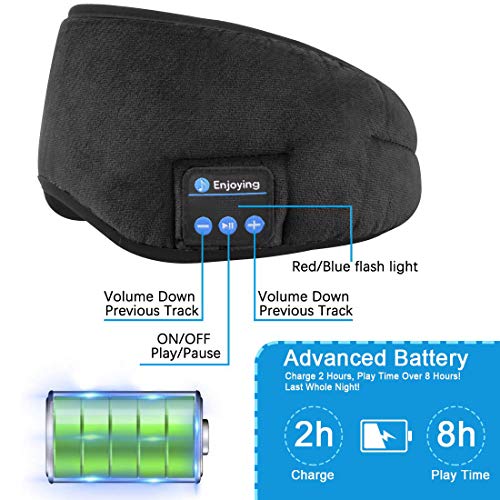 Homder Sleep Headphones Bluetooth 5.0 Eye Mask for Men Women, Noise Cancelling Sleeping Mask Block Light, Soft Comfort with Adjustable Strap for Sleeping, Travel, Washable
