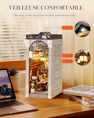 Rolife Book Nook Miniature House Kit DIY Model Adult with Lights Bookcase Decoration Book Living Room Booknook Puzzle Arcade Dating 3D Wood Bookends Diorama