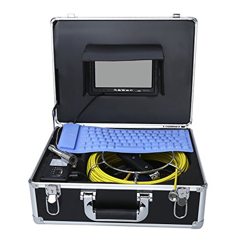 Eyoyo Pipe Pipeline Sewer Inspection Camera 50m Drain Industrial Endoscope Video Plumbing System with Portable Keyboard 7 Inch LCD Monitor 1000TVL DVR Recorder Snake Cam (8GB SD Card Include)