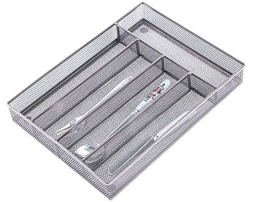 Kitchen Drawer Cutlery Trays, Expandable Silverware Tray, Utility Flatware Organizer Utensil Holder with Non-slip Feet for Kitchen, Office, Bathroom Supplies (Silver 1)