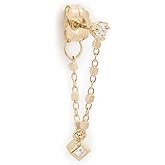 Zoe Chicco Women's 14k Gold Prong Diamond Square Bead Chain Huggie Single Earring with Diamond Drop