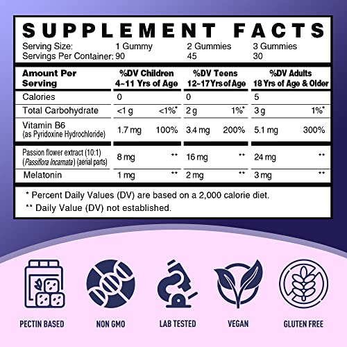 Adults Kids Melatonin Gummies Sleep - VEGEPOWER 3mg Vegan Fall Asleep Faster Sugar-Free Non-GMO Gluten Free Support Non-Habit Supplement for Men Women Strawberry Flavored 90 Count