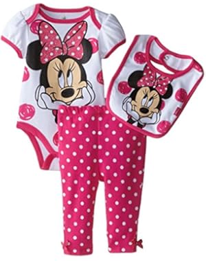 Baby Baby Girls' Minnie Mouse 3 Piece Soft Bodysuit, Bib and Pant Set