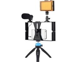 Smartphone Video Rig Kit PULUZ Video Recording Vlogging Kit with Handle Grip Microphone LED Light Tripod for Google Pixel Sam