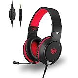 Gaming Headset for PS4, Xbox One, PC, DIWUER Stereo Over Ear Headphones with Mic, Noise Cancelling for Laptop Mac Nintendo Switch Smartphones (Red)