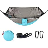 Camping Hammock with Mosquito Net - Double &amp; Single Portable Hammocks with 2 Tree Straps, Lightweight Hammock Tent for Outdoor Camping, Hiking, Backpacking, Beach &amp; Backyard (Blue)