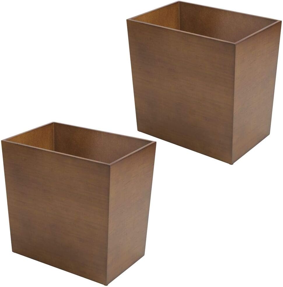 mDesign Rectangular Narrow Wood Trash Can Wastebasket