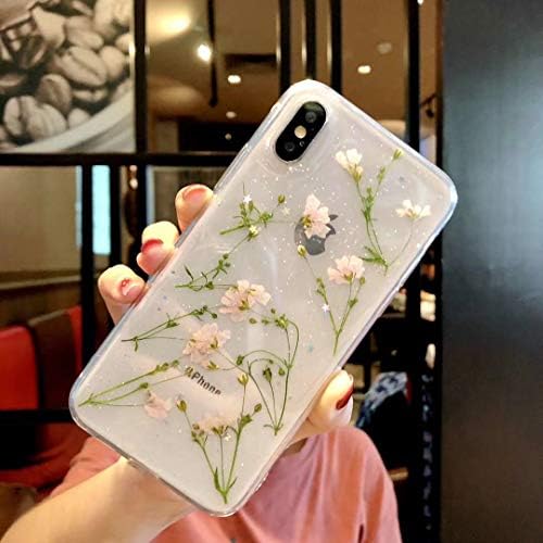 SENCEE Real Dried Flower Case for iPhone XS Max,Fashion Clear Soft Fresh Flower Lady Girls Cover Case for iPhone XS Max (iPhone XS Max, Pink)