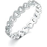 Savlano 925 Sterling Silver Bezel Hearts Stackable Ring Band for Women - Made in Italy Comes With a Gift Box