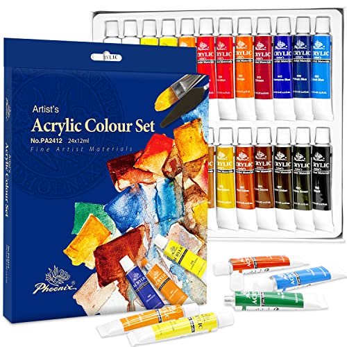 PHOENIX Acrylic Paint Set, 24x12ml Tubes, Nontoxic Craft Art Paints