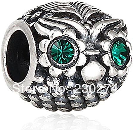 Emerald Owl Bead Highest Quality Charm Sterling Tone Fits Pandora &amp; Similar Bracelets