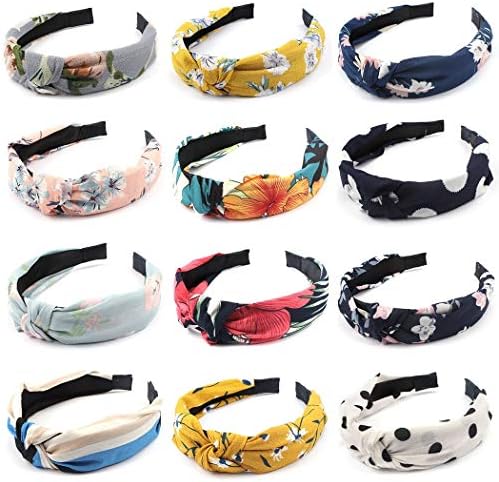 Boho Headbands for Women, Knot Headbands, Turban Headbands for Women, Cross Hard Headbands Hair Accessories (12 Colors, 12 Styles)