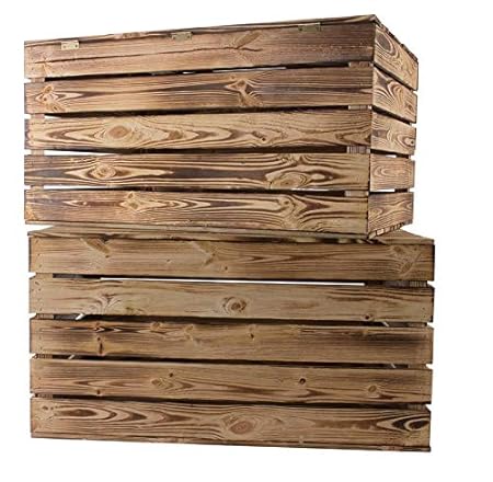 moooble Sparpaket große geflammte flambierte/braune Holztruhe Wäschetruhe Truhe Kiste Holzkiste(2er Set)