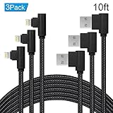 Right Angle Lightning Cable 10ft 3Pack 90 Degree iPhone Charger Cord, ANSEIP Nylon Braided Data Cable Transfer and Charging for Apple iPhone X/8/7/6/5 iPad (Black, 10FT)