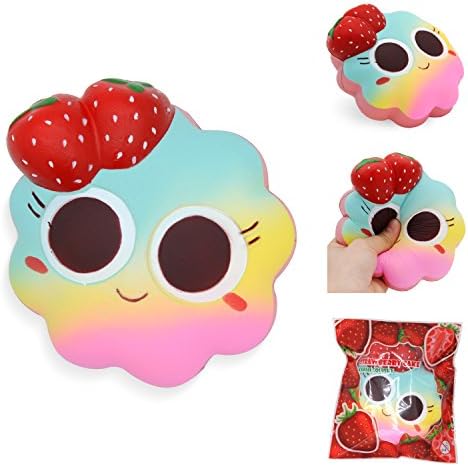 Kissquishy Strawberry Cake Scented Squishy, Rainbow Giant Slow Rising Squishies, 5’’ Jumbo Super Soft Kawaii Stress Relievers for Girls