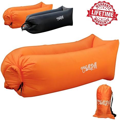 Inflatable Lounger Hammock By ChillPill:Comfortable Blow Up Air Lounger For Outdoor Use–Portable Lounge Chair With Side Pocket,Stakes,Bottle Opener And Carry Bag–Lightweight Oxford Nylon Air Couch
