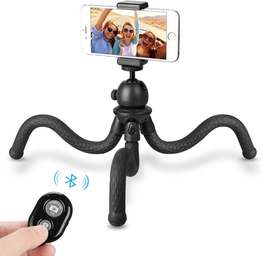 Flexible Tripod, WEIHAO 12 Inch Tripod Stand with Bluetooth Remote Control for Camera Phone GoPro, Travel Stand Holder Wrappable Leg Tripod for Smartphone and Digital Camera