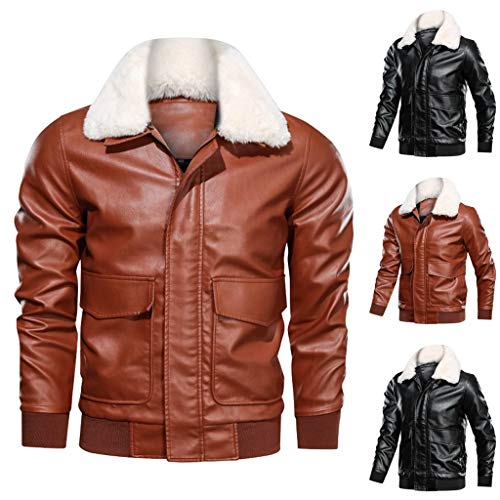 LUCAMORE Men's Leather Jacket Motorcycle Windproof Shearling Suede Stand Collar Zipper Outwear Coat Top Blouse M-4XL Black