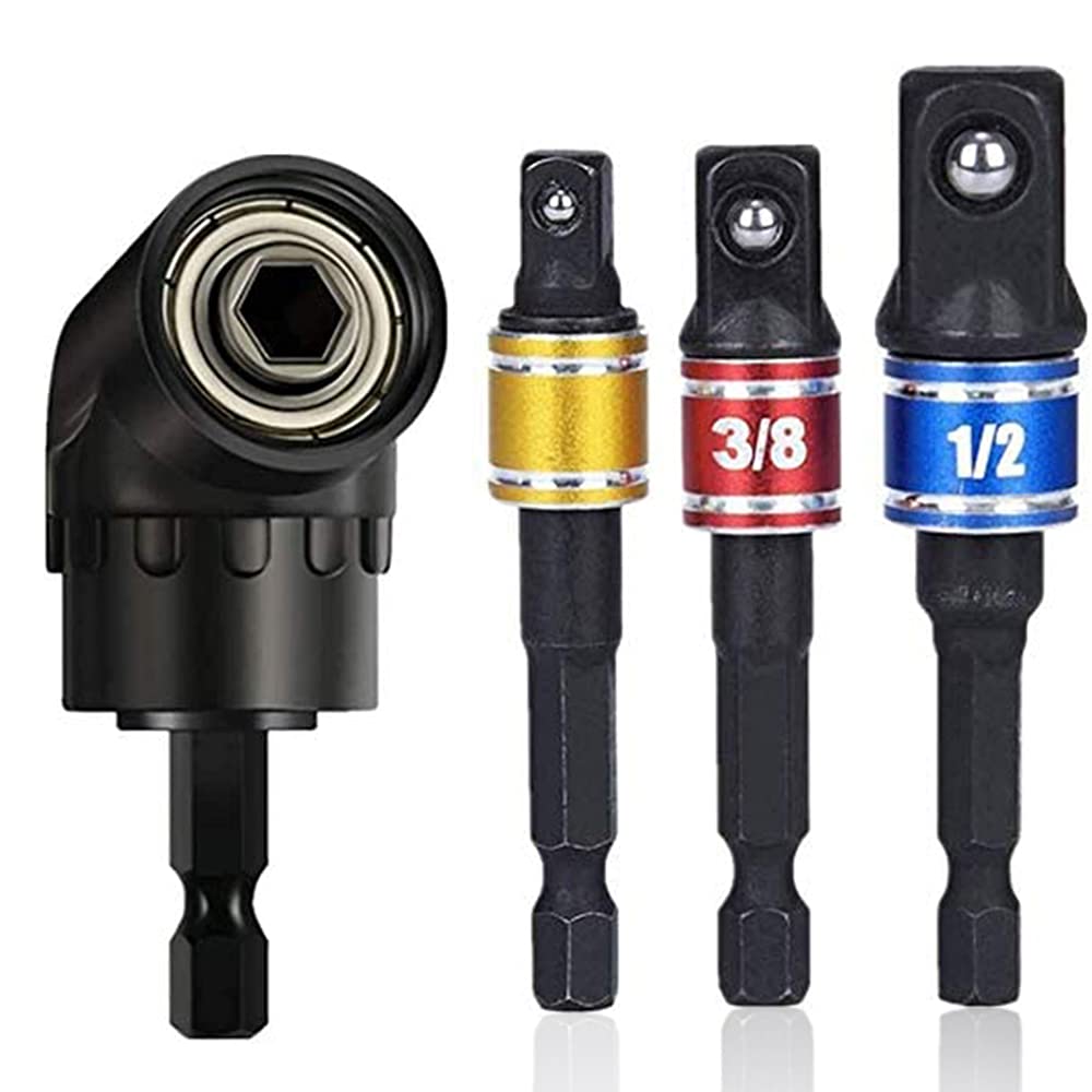 XINCHAO 105 Degree Right Angle Screwdriver Set Drill Hex Bit Socket Adapter 3 Pcs Impact Grade Driver Sockets Adapter Extension Set Drill Bit 1/4" 3/8" and 1/2" Universal Socket Adapter Set