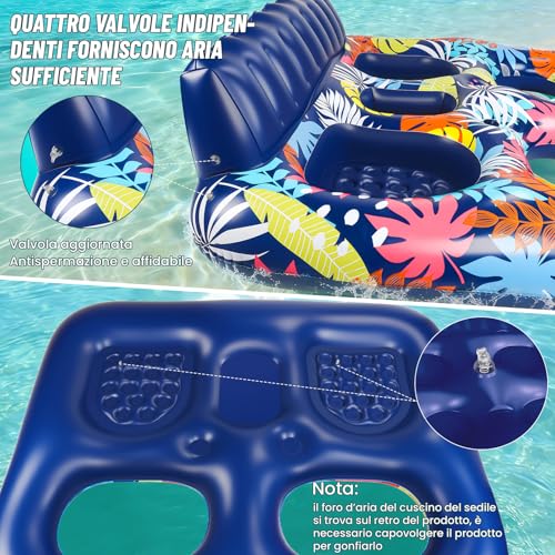 FORMIZON Inflatable Sea Mattress, 2 Seater Pool Mat, Tanning Pool Large Inflatable Tan with Ice Bar Thermal Bag Drink Holder and Cushion for Water Party
