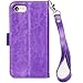 iPhone 7 Case, Moze iPhone 7 Wallet Case [4 Card Slots ] [Wrist Strap] [Stand Feature] PU Leather Flip Wallet Case Cover for iPhone 7 (4.7) - Purple