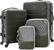 Wrangler 4 Piece Luggage and Packing Cubes Set, Expandable, Green
