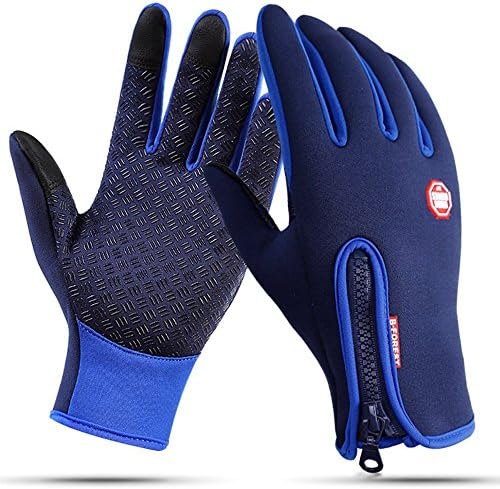 Winter Thick Windproof Skidproof Touchscreen Sports Gloves Unisex Winter Outdoor Waterproof Thermal Full Finger Gloves for Cycling Ski--blue (L）
