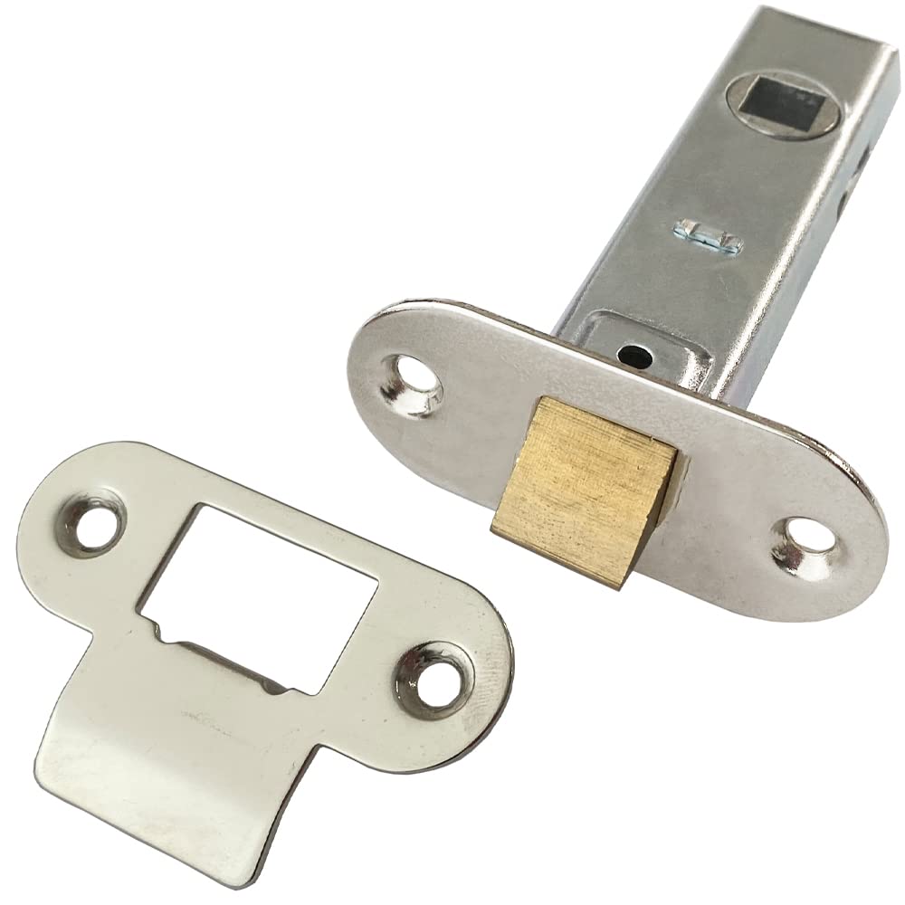 76mm Contract Standard Tubular Latch - Rounded Strike/Forend - Nickel Plated | Standard Interior Door Latch - Forends, Strike Plate, Dust box and Screws Included