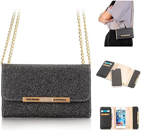 For iphone 6 Plus case,Goodidus Luxury Superior Multi Purpose Purse Wallet Pocket Handbag Case with Detachable Shoulder Chain Long Chain Phone Case Cover for iphone 6 Plus(Black)