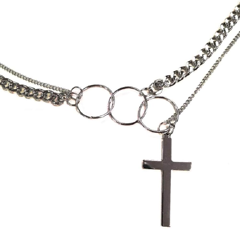 Amazon クロス 2連チェーン 3連リング ネックレス 十字架 アシンメトリー 韓国 オルチャン 原宿 ストリート サブカル K Pop Hiphop レディース チェーンネックレス ロック パンク バンド ライブ ネックレス 通販