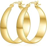 ABPBA Sterling Silver Hoop Earrings, 8MM Wide Hypoallergenic Silver Hoop Earrings for Women, Lightweight Thick Chunky Hoops Earring for Women Jewelry Gifts 30/40/50/60MM