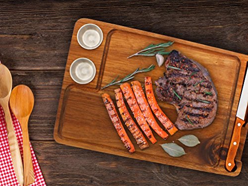 Yukon Glory Steak Board for Serving Steak, Meat, and Poultry in Style, Premium Acacia Wood, Includes Sauce Cups and Steak Knife, 3 Pack