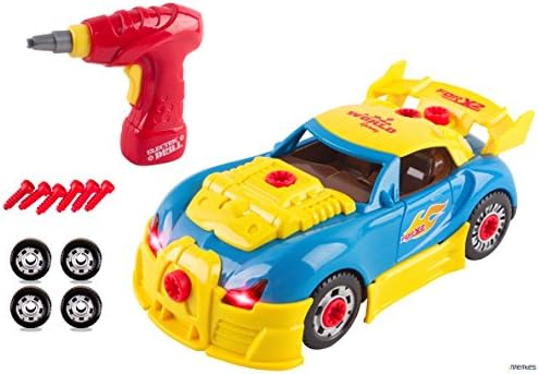 Memtes Take-A-Part Racing Car Toy, with Power Drill, Lights and Sounds (30 Pieces)