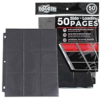 Totem World 50 Side Load 9-Pocket Pages for Pokemon, Magic, YuGiOh Card Holder - Fits 3 Ring Binder (Black)