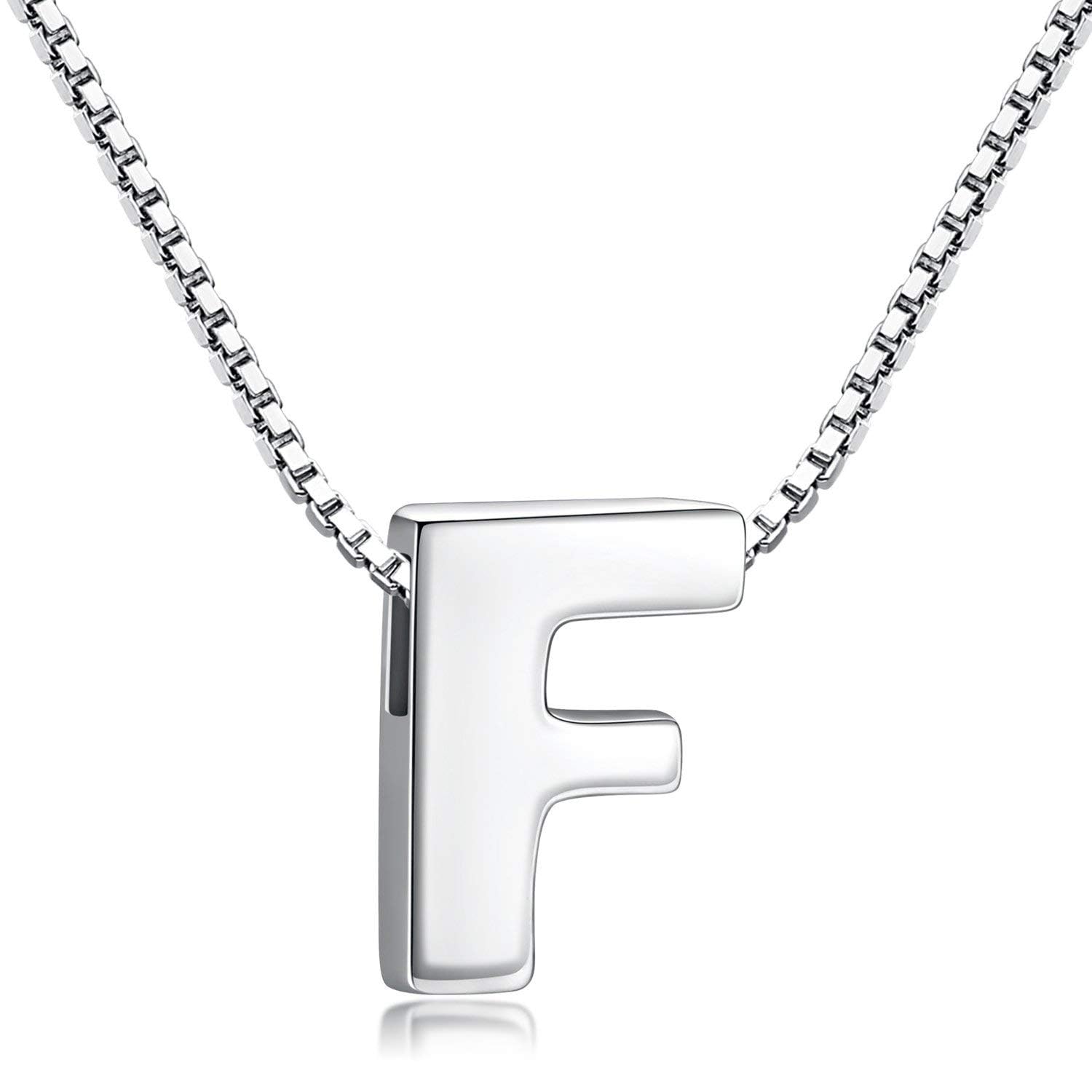Candyfancy 1.0mm 18 inch 925 Sterling Silver 26 Small Letters Alphabet A-Z Initial Pendant Box Chain Necklace (F with Chain) — image 1